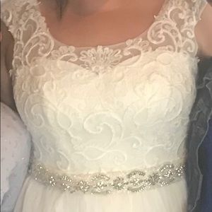 Tulle Wedding Dress with Lace Cap Sleeve - Ivory